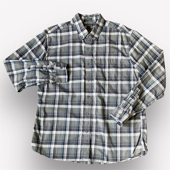 Eddie Bauer Plaid Button Down Classic Fit Grey Blue Teal - Picture 1 of 8